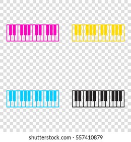 Piano Keyboard sign. CMYK icons on transparent background. Cyan, magenta, yellow, key, black.