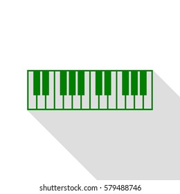 Piano Keyboard sign. Green icon with flat style shadow path.