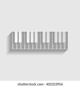 Piano Keyboard  sign. Paper style icon with shadow on gray.