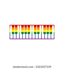 Piano Keyboard sign. Rainbow gay LGBT rights colored Icon at white Background. Illustration.