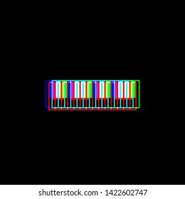 Piano Keyboard sign. Red, green and blue unfocused contour icon at black background. Illustration.