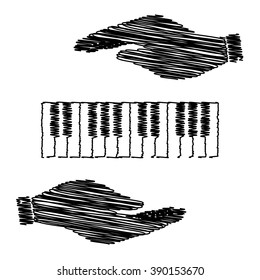 Piano Keyboard  sign. Save or protect symbol by hands with scribble effect.