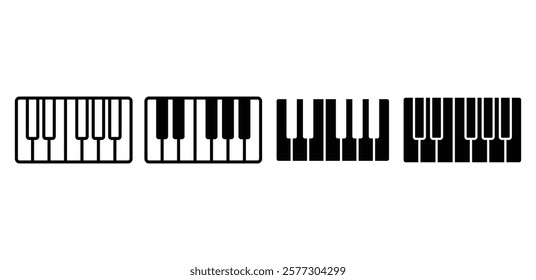 piano keyboard sign symbol vector design icon simple black white color flat illustration collection sets