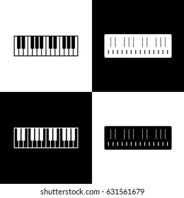 Piano Keyboard sign. Vector. Black and white icons and line icon on chess board.
