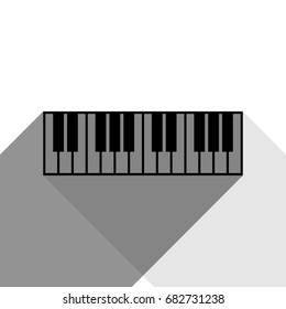 Piano Keyboard sign. Vector. Black icon with two flat gray shadows on white background.