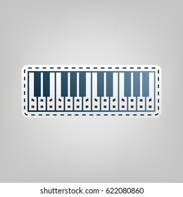 Piano Keyboard sign. Vector. Blue icon with outline for cutting out at gray background.