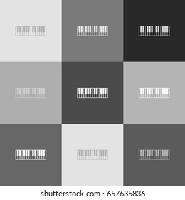 Piano Keyboard sign. Vector. Grayscale version of Popart-style icon.