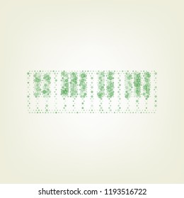 Piano Keyboard sign. Vector. Green hexagon rastered icon and noised opacity and size at light green background with central light.