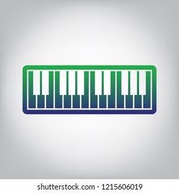 Piano Keyboard sign. Vector. Green to blue gradient contour icon at grayish background with light in center.