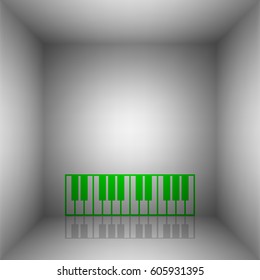 Piano Keyboard sign. Vector. Green icon with shadow in the room.