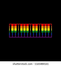 Piano Keyboard sign. Vector. Icon with colors of LGBT flag at black background.