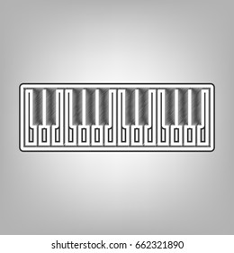 Piano Keyboard sign. Vector. Pencil sketch imitation. Dark gray scribble icon with dark gray outer contour at gray background.