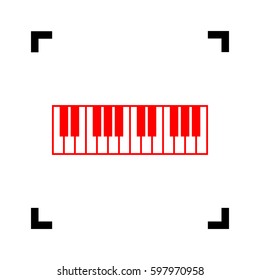 Piano Keyboard sign. Vector. Red icon inside black focus corners on white background. Isolated.