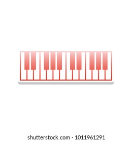 Piano Keyboard sign. Vector. Reddish icon with white and gray shadow on white background. Isolated.