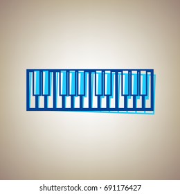 Piano Keyboard sign. Vector. Sky blue icon with defected blue contour on beige background.
