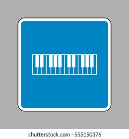 Piano Keyboard sign. White icon on blue sign as background.