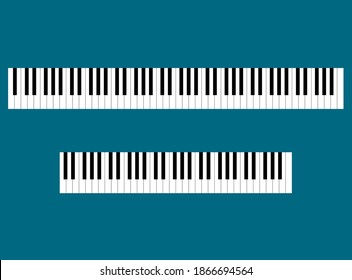 The piano keyboard is small and large. Classical musical instrument. View from above. Vector isolated illustration.