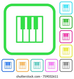 Piano keyboard vivid colored flat icons in curved borders on white background