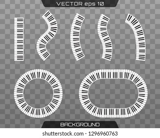 Piano keyboards vector illustrations. Abstract piano keyboard in a circle. Piano keys decorative design elements. Musical instrument.