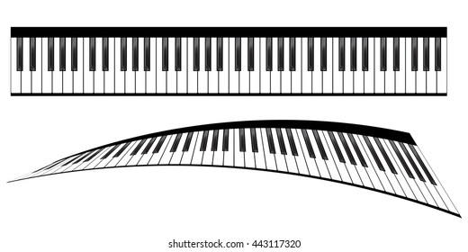 Piano keyboards vector illustrations. Various angles and views