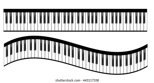 Piano keyboards vector illustrations. Various angles and views