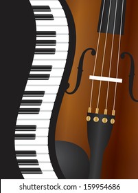 Piano Keyboards Wavy Border with Violin Closeup Background Vector Illustration