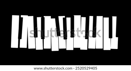 Piano keys abstract art illustration on black background for concert sign. Vector picture in flat style