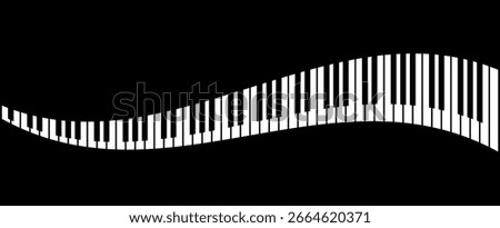 Piano keys background. Wavy piano keys illustration isolated on black background. Abstract piano or keyboard background. 