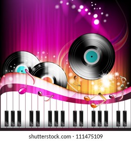Piano keys with black vinyl record