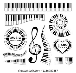 Piano keys decorative design elements. Set of musical vector isolated decorations.
