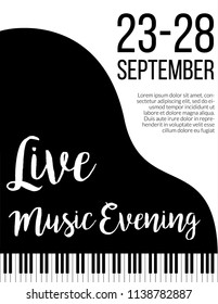 Piano Keys. Fortepiano Jazz Live Concert Music Poster Template, Flyer Or Invitation.