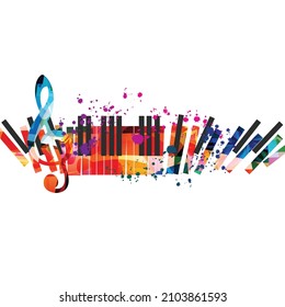 Piano keys with G-clef isolated for live concert events, jazz music festivals and shows, party flyer. Musical promotional poster with piano keyboard colorful vector illustration