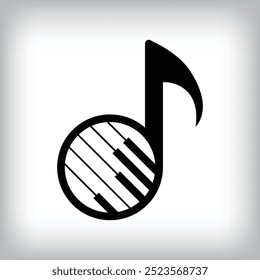 Piano keys inside musical note sign. Unique music design. Company, course and music company design.