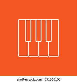 Piano keys line icon for web, mobile and infographics. Vector white icon isolated on red background.