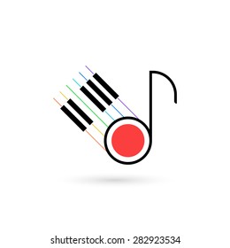 Piano keys and music note vector icon. Flat design style. Isolated on white background, eps 10.