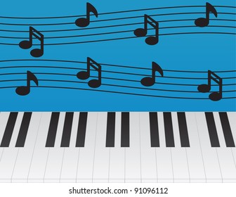 Piano keys and music notes