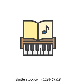 Piano keys and music notes filled outline icon, line vector sign, linear colorful pictogram isolated on white. Musical education symbol, logo illustration. Pixel perfect vector graphics
