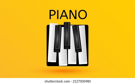 Piano keys musical icon black and white keyboard symbol isolated on yellow background 3d vector illustration style