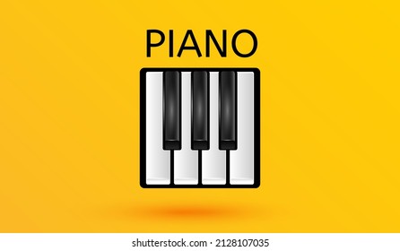 Piano keys musical icon black and white keyboard symbol isolated on yellow background 3d sign vector illustration style