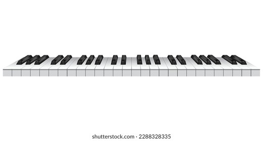 Piano keys. Musical instrument keyboard top above view. Black and white classic or electric piano keys. 3d vector illustration