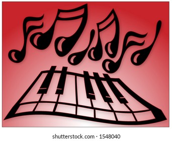 Piano Keys with Musical Notes
