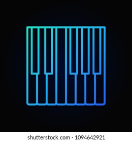 Piano keys outline concept vector blue icon or symbol on dark background