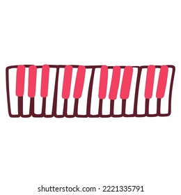 Claves de piano sobre la ilustración negra plana vectorial.