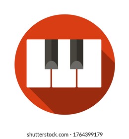 Piano keys. School subject music. Vector flat color icon with long shadow. Isolated on a white background.