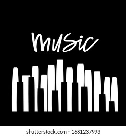 Piano keys sign. Vector music concert and Festival logo concept, poster background template. Black and white logotype