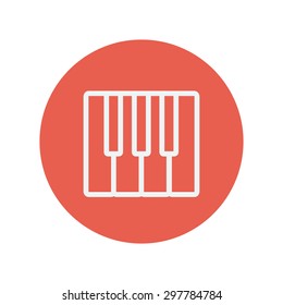 Piano keys thin line icon for web and mobile minimalistic flat design. Vector white icon inside the red circle