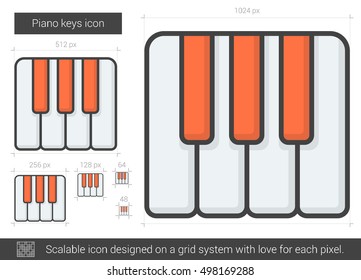Piano keys vector line icon isolated on white background. Piano keys line icon for infographic, website or app. Scalable icon designed on a grid system.