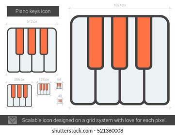 Piano keys vector line icon isolated on white background. Piano keys line icon for infographic, website or app. Scalable icon designed on a grid system.