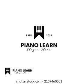 piano learning logo piano with book logo concept