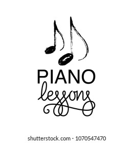 Piano lessons logo. Hand drawn music note, vector illustration